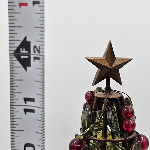 Vintage Beaded Christmas Tree Tealight Holder-Festive Ivy & Berries Metal Décor - Picture 7 of 10